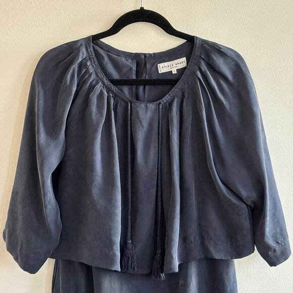 Apiece Apart Tasseled Cape Dress - Navy Blue - Size 4 - Picture 2 of 4